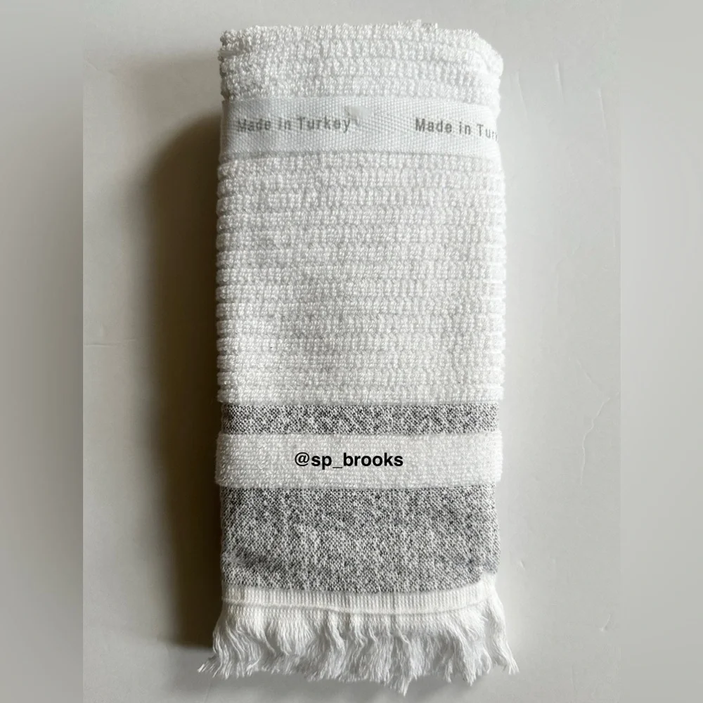 🎁2PC Hotel Balfour Tip Towel Set - 100% Turkish Cotton - White & Heather Gray